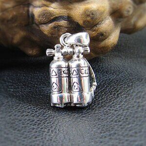 Solid 925 Sterling Silver Scuba Diver Dual Diving Air Tanks Deep Sea Pendant